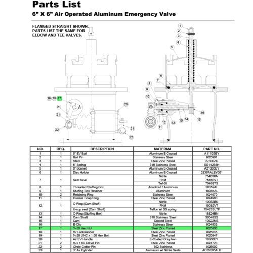 parts breakdown of 6x6 air-operated EV for 1/4" hex nut